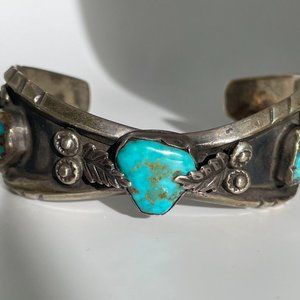 Vintage Sterling Silver Turquoise Cuff by Native American Artist Mary Largo